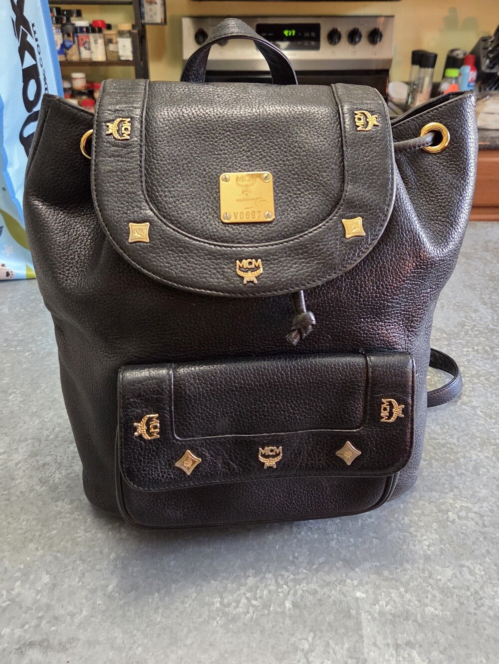 MCM Vintage Studded Leather Backpack Black